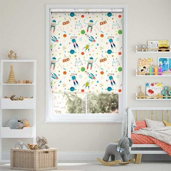 Robbie Robonaught Blackout Moon White Roller Blind